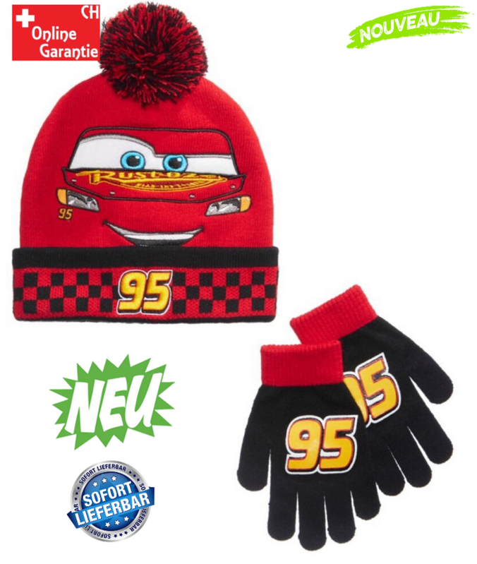 Disney Cars Lightning McQueen 95 Winter Mütze Beanie Cap und Handschuhe Junge Kind Kinder Fanartikel Sport & Outdoor