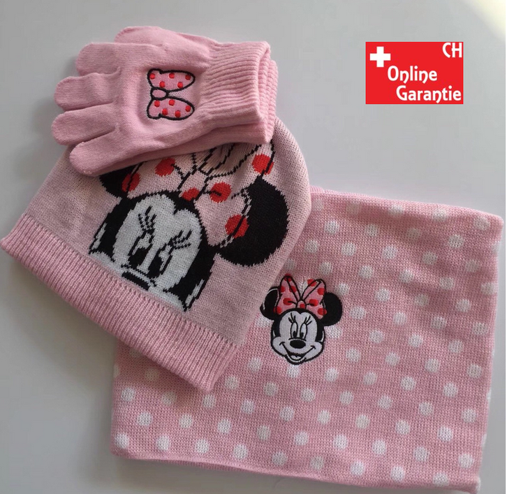 Disney Minnie Maus Minnie Mouse Mütze Cap Beanie Handschuhe Handschuhen Schal Winter Kleidung Set Winterset Kind Mädchen Girl Pink Rosa Baby & Kind