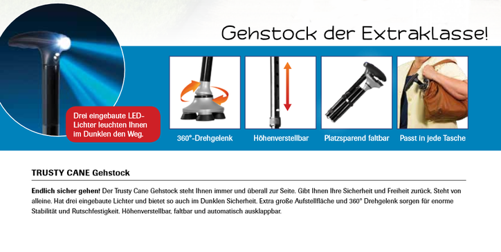 Gehstock mit LED Licht Trusty Cane Rentner Stock 360 Grad TV Werbung Faltbar Renter Altersheim Robust Sicher verlsslich rutschfest Integrierte Beleuchtung Haushalt 3