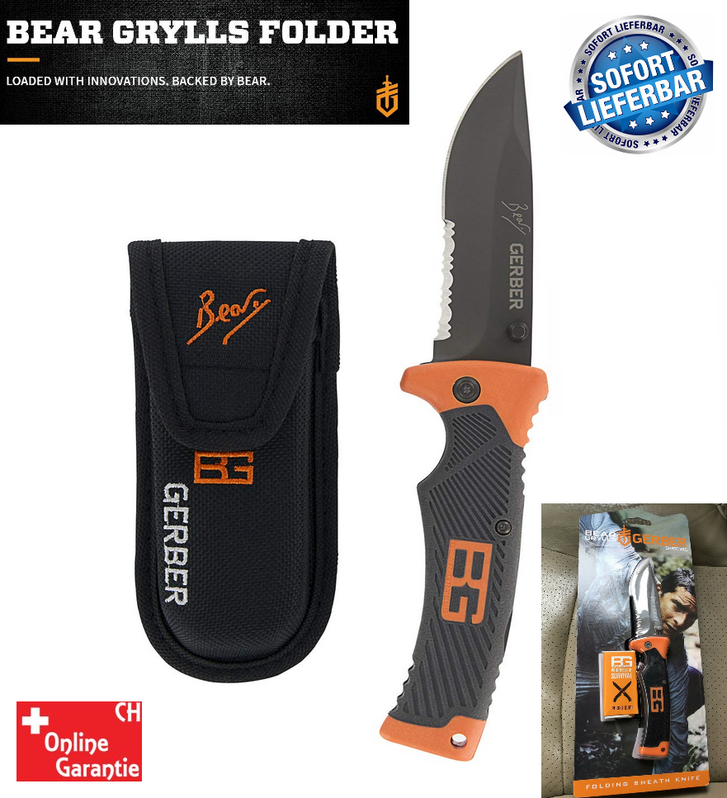Gerber Outdoor Messer Bear Grylls Edition mit Teilwellenschliff Klappbar Folding Sheath Knife Rostfeier Stahl Sonstige