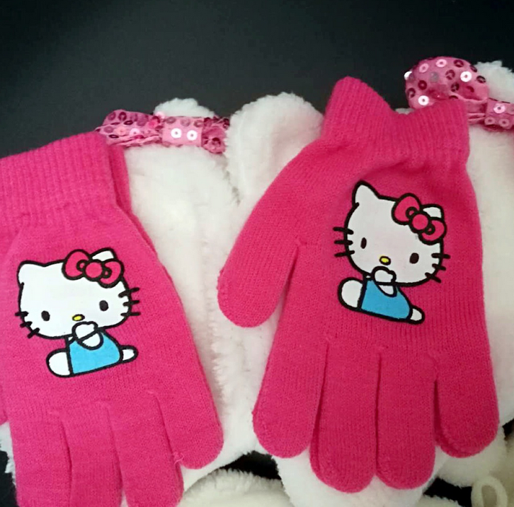 Hello Kitty Hellokitty HK Mütze Beanie Kappe Wintermütze Rosa Bonnel Hellokitty Fan Handschuhe Handschuh Mädchen Baby & Kind 4