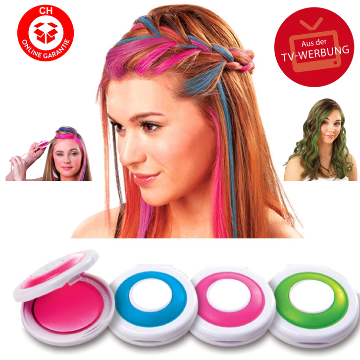 Hot Huez Temporary Hair Chalk - Haarkreide, Tnung, Frben, Farbe - 4 Farben Fasnacht Party Spontan Haarfrbe Frau Kleidung & Accessoires