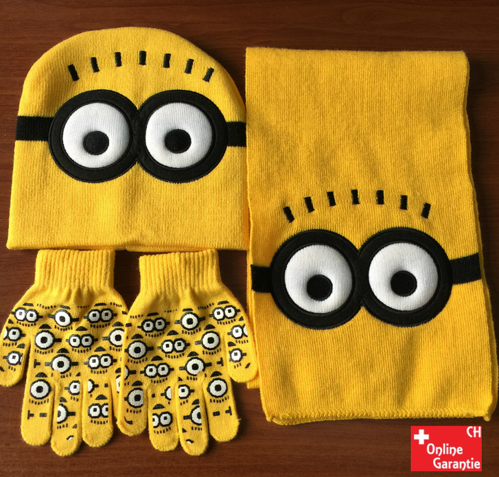 Ich  Einfach unverbesserlich Minion Minions 3 tlg. Set Kind Kinder Mtze Kappe Beanie Cap Schal und Handschuhen Winter Winterset Gelb Minionskleidung Kino Kult Schweiz Kleidung & Accessoires