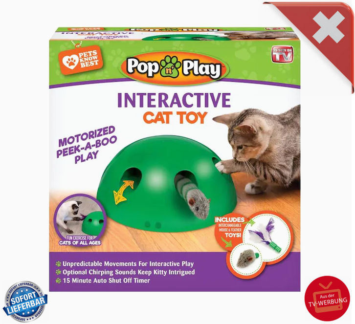 Interaktives Katzenspielzeug Pop N' Play Katzen Spielzeug Katz Maus und Federspielzeug bekannt aus der TV Werbung Indoor Zuhause Deheimu Haushalt