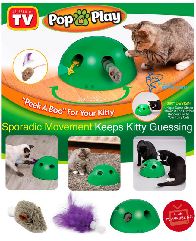 Interaktives Katzenspielzeug Pop N' Play Katzen Spielzeug Katz Maus und Federspielzeug bekannt aus der TV Werbung Indoor Zuhause Deheimu Haushalt 3