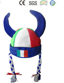 Italien Italy Fan Cap Perücke Wikinger Hörner Teufel Zöpfen Kappe Mütze Haare Flagge Fussball WM EM Support 