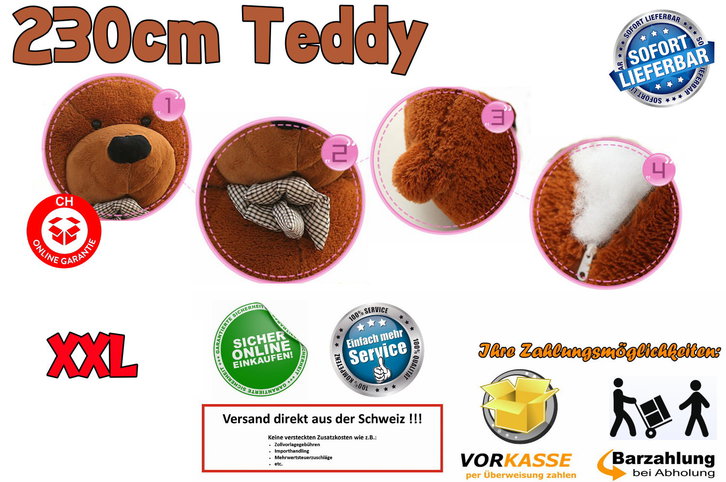 Mega XXL XXXL Teddy Teddybr Plsch Br Kuscheltier Plschtier Braun Dunkelbraun Schweiz 230cm 2.3m Geschenk Weihnachten Frau Freundin Kind Kinder Deko Schweiz Gigantisch Baby & Kind 2