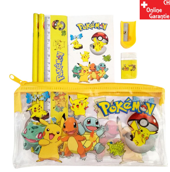 Pokmon Pikachu Schler Kinder Schreibwaren Set Etui Bleistift Radiergummi Anspitzer Bleistiftspitzer Spitzer Lineal kleiner Block Schreibset 7tlg. Set Fan Kindergarten Schule Primarschule Neu Baby & Kind