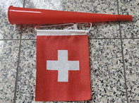 Schweiz Trompete Fantrte Fan Zubehr Fanartikel Accessoires Flagge Fussball Hockey WM EM Support Stadion Hopp Schwiiz Switzerland Gadget