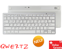 Universal Bluetooth 3.0 Tastatur Keyboard Batteriebetrieben Weiss Tablet Handy Computer QWERTZ iPad iOS Android